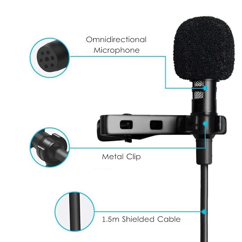 1.5m Mini Portable Lavalier Microphone Condenser Clip-on Lapel Mic Wired USB 3.5mm Type-C Microfon For Phone for Laptop PC