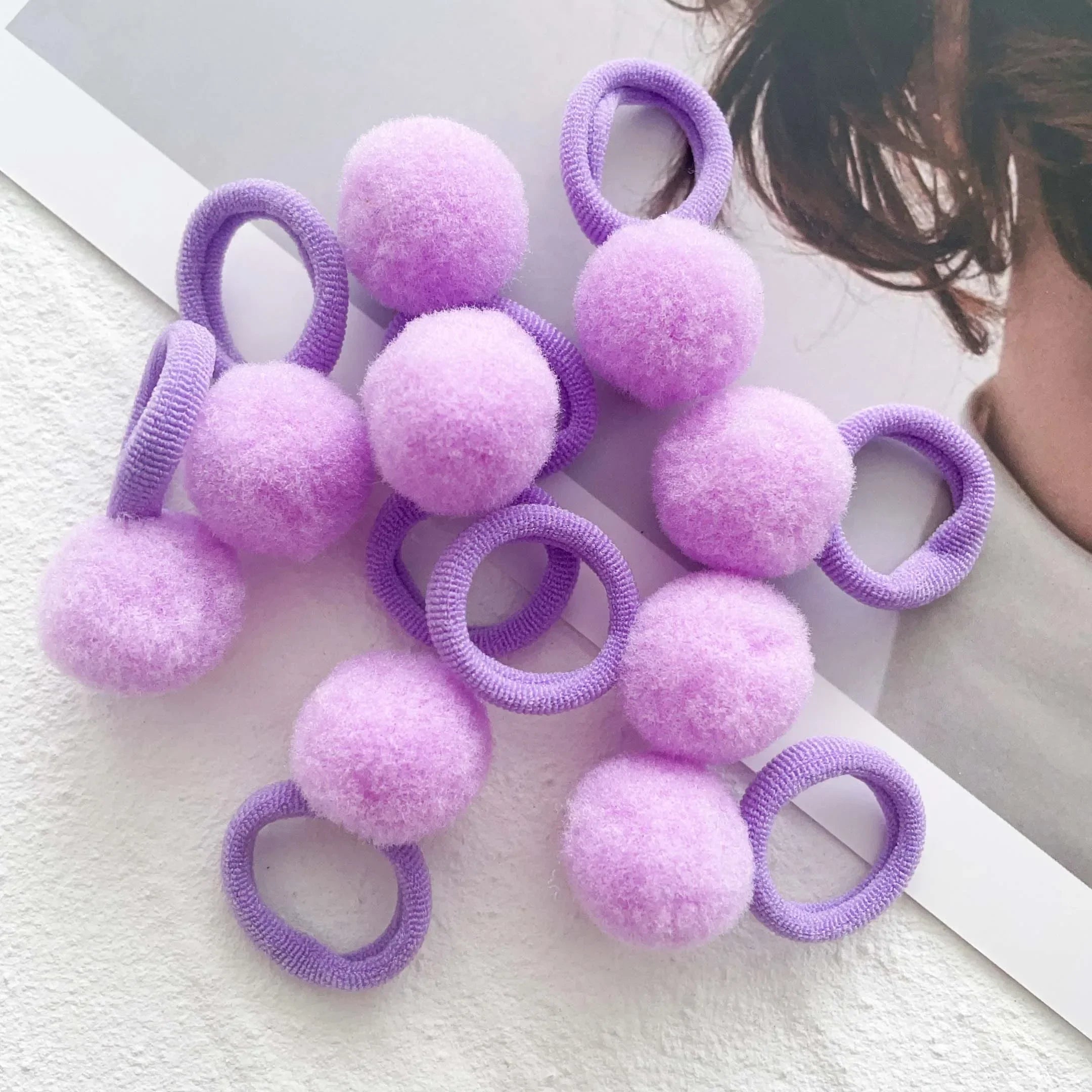 10pcs Kids Elastic Hair Bands Girls Plush Ball Rubber Band For Children Sweets Scrunchie Hair Ties Clip Baby Hair Accessories