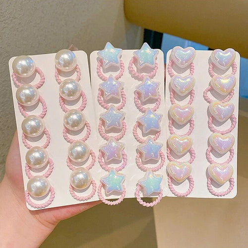 10Pcs Cute Baby Girl Hair Bands Cartoon Love Heart Star Hair Ties Toddler Elastic Rubber Band Kids Hair Ropes Accessories