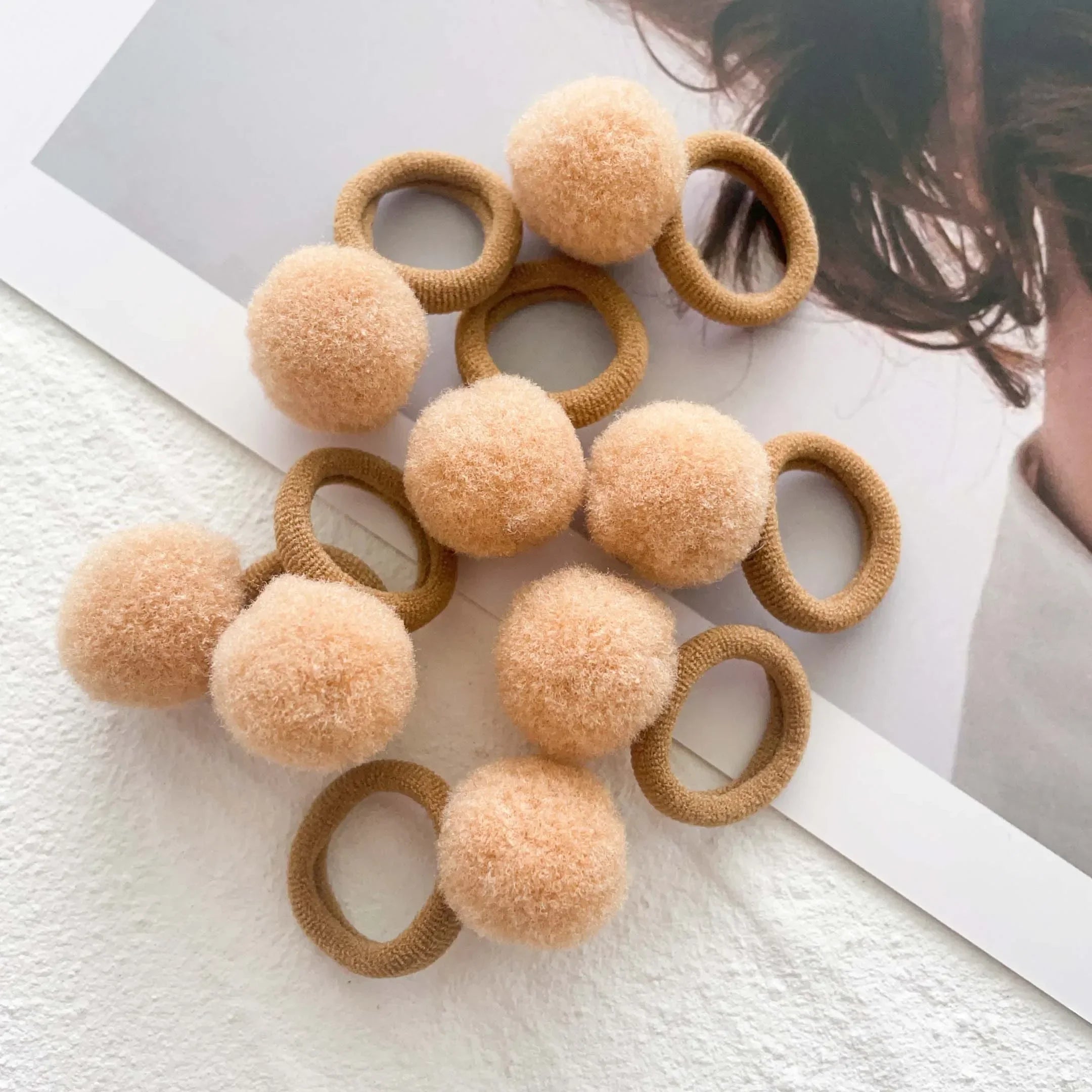 10pcs Kids Elastic Hair Bands Girls Plush Ball Rubber Band For Children Sweets Scrunchie Hair Ties Clip Baby Hair Accessories