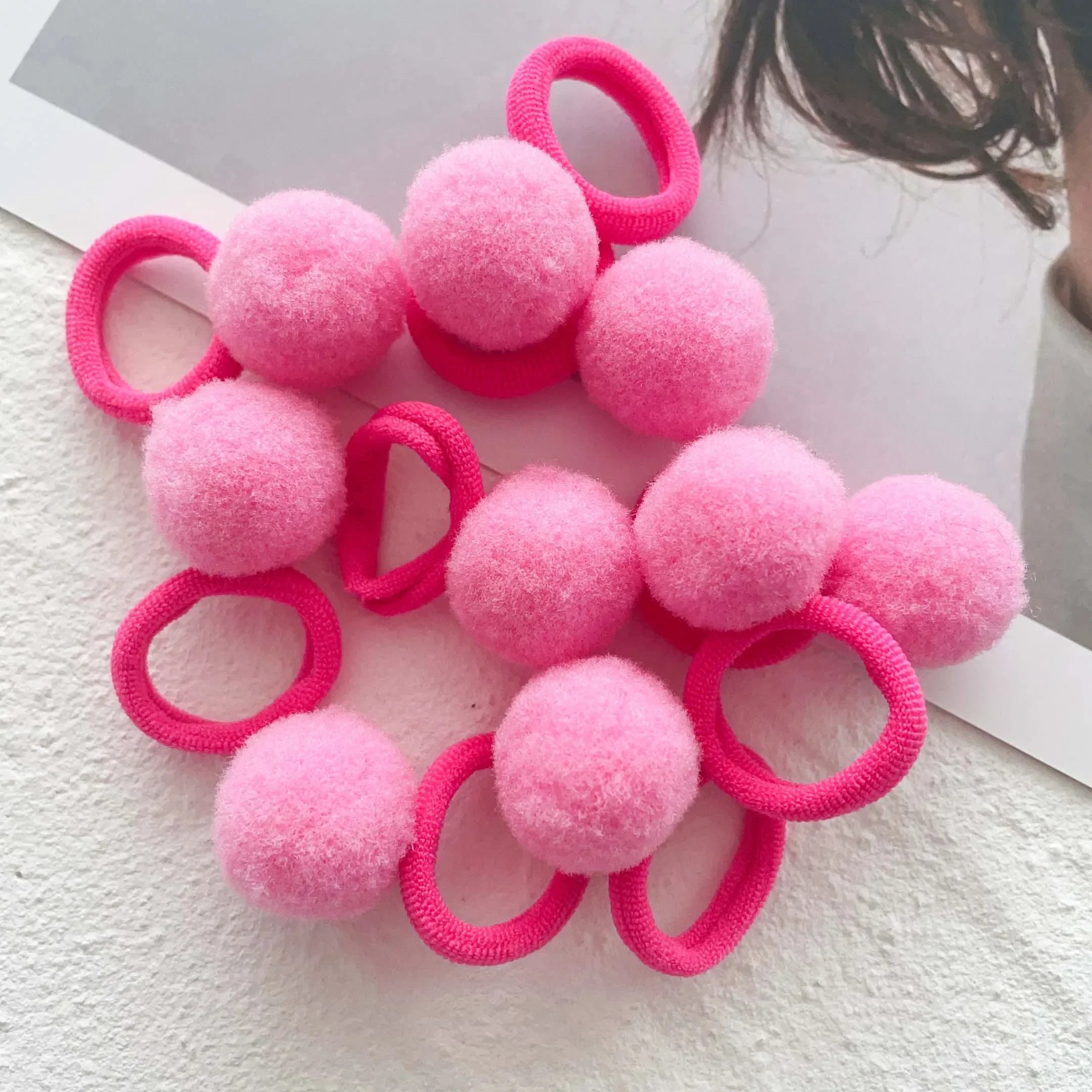 10pcs Kids Elastic Hair Bands Girls Plush Ball Rubber Band For Children Sweets Scrunchie Hair Ties Clip Baby Hair Accessories
