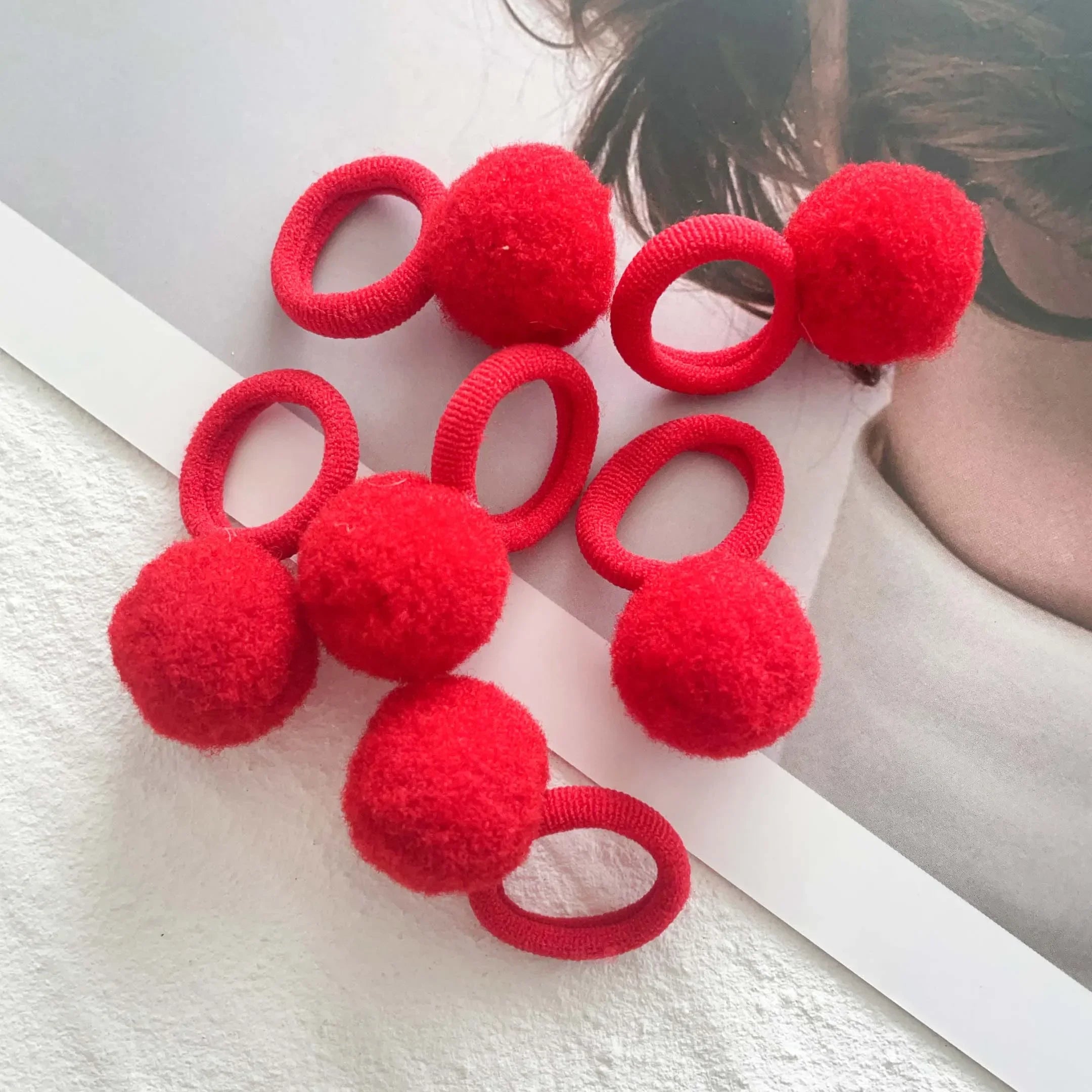 10pcs Kids Elastic Hair Bands Girls Plush Ball Rubber Band For Children Sweets Scrunchie Hair Ties Clip Baby Hair Accessories